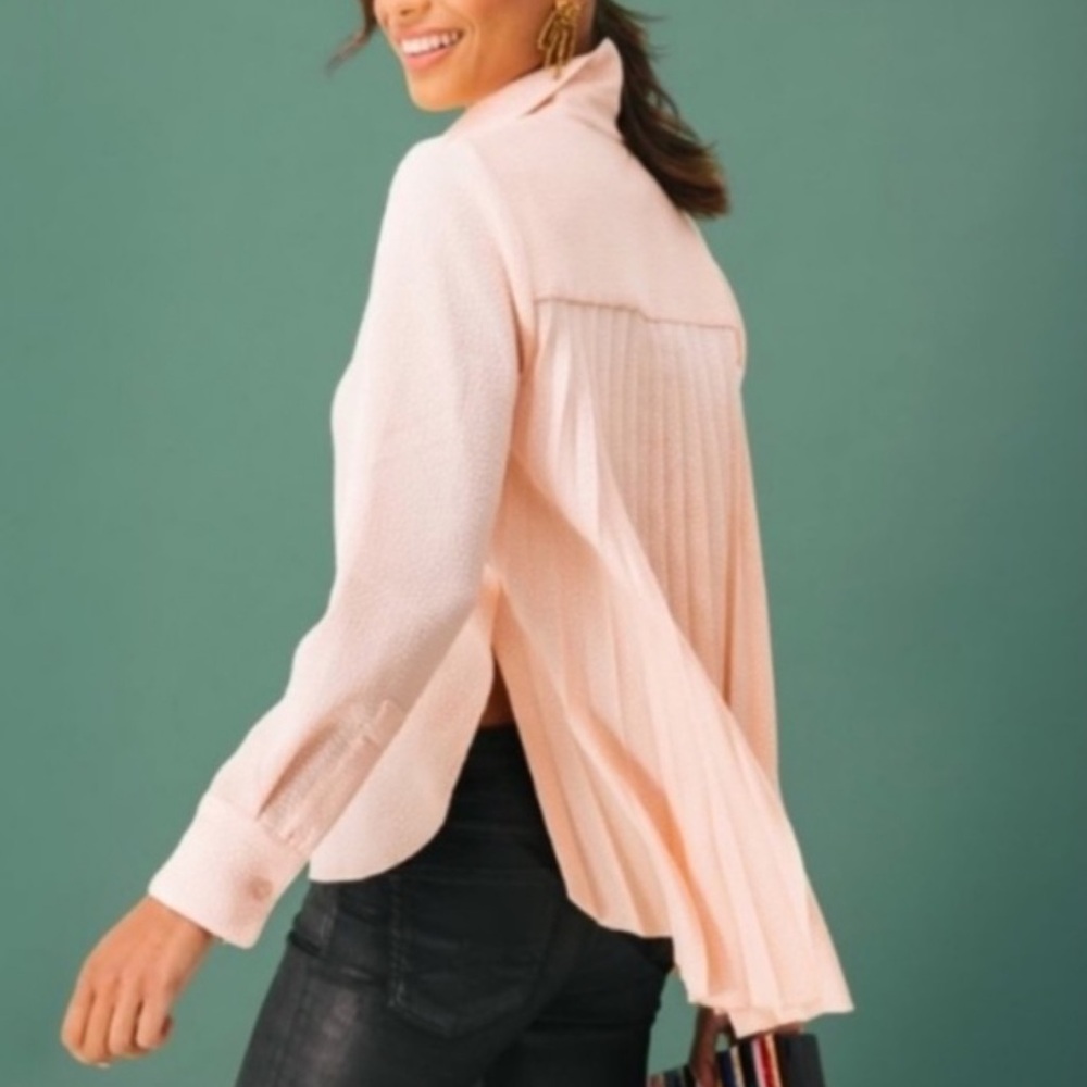 TUCKERNUCK Avon Lane light pink pleated Adele button up blouse top XS